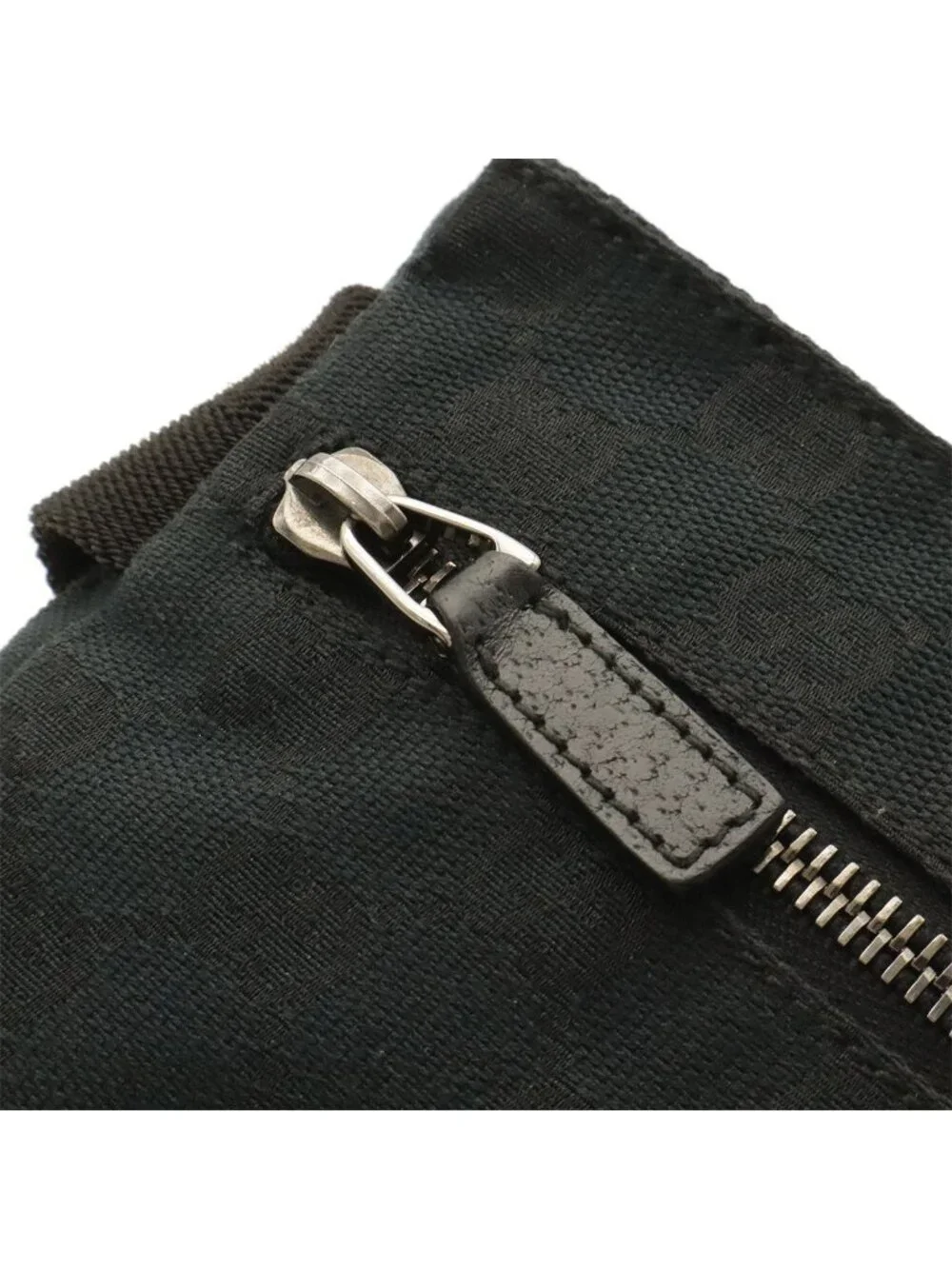 Gucci GG Canvas Belt Bag Waist Pouch Hip Bag Leather Black Silver